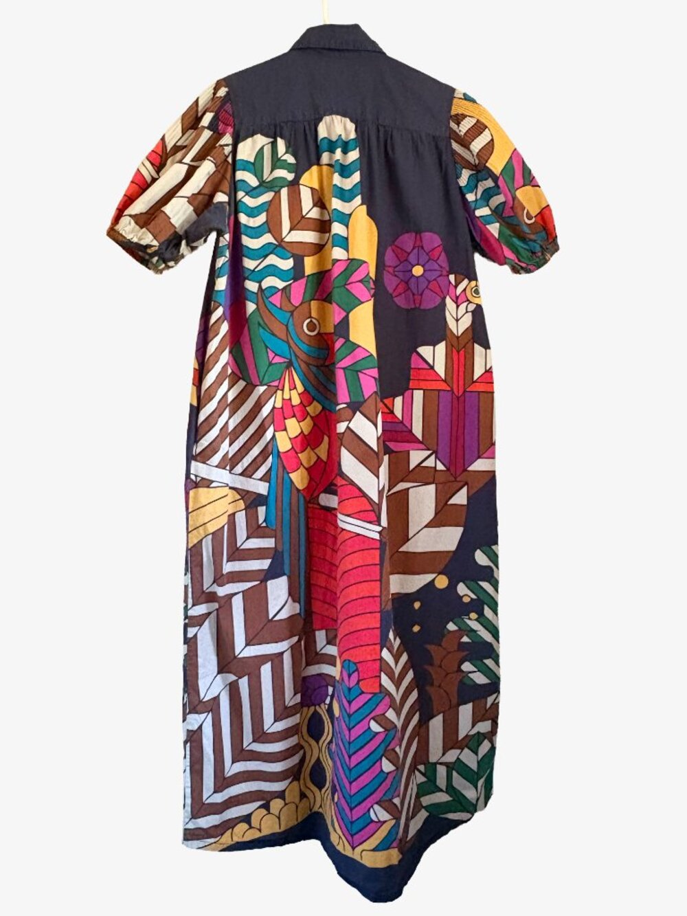 Carolina K Valerie Tropical Motif Pleated Kaftan Midi Shirt Dress - Picture 10 of 13